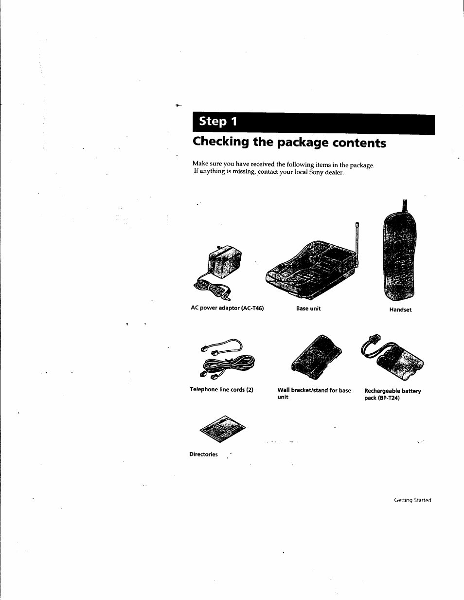 Checking the package contents, Step 1 checking the package contents | Sony SPP-A957 User Manual | Page 7 / 79