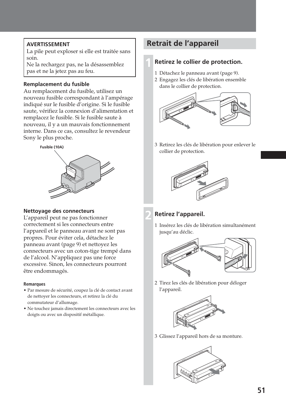 Retrait de l’appareil | Sony XAV-C1 User Manual | Page 111 / 183