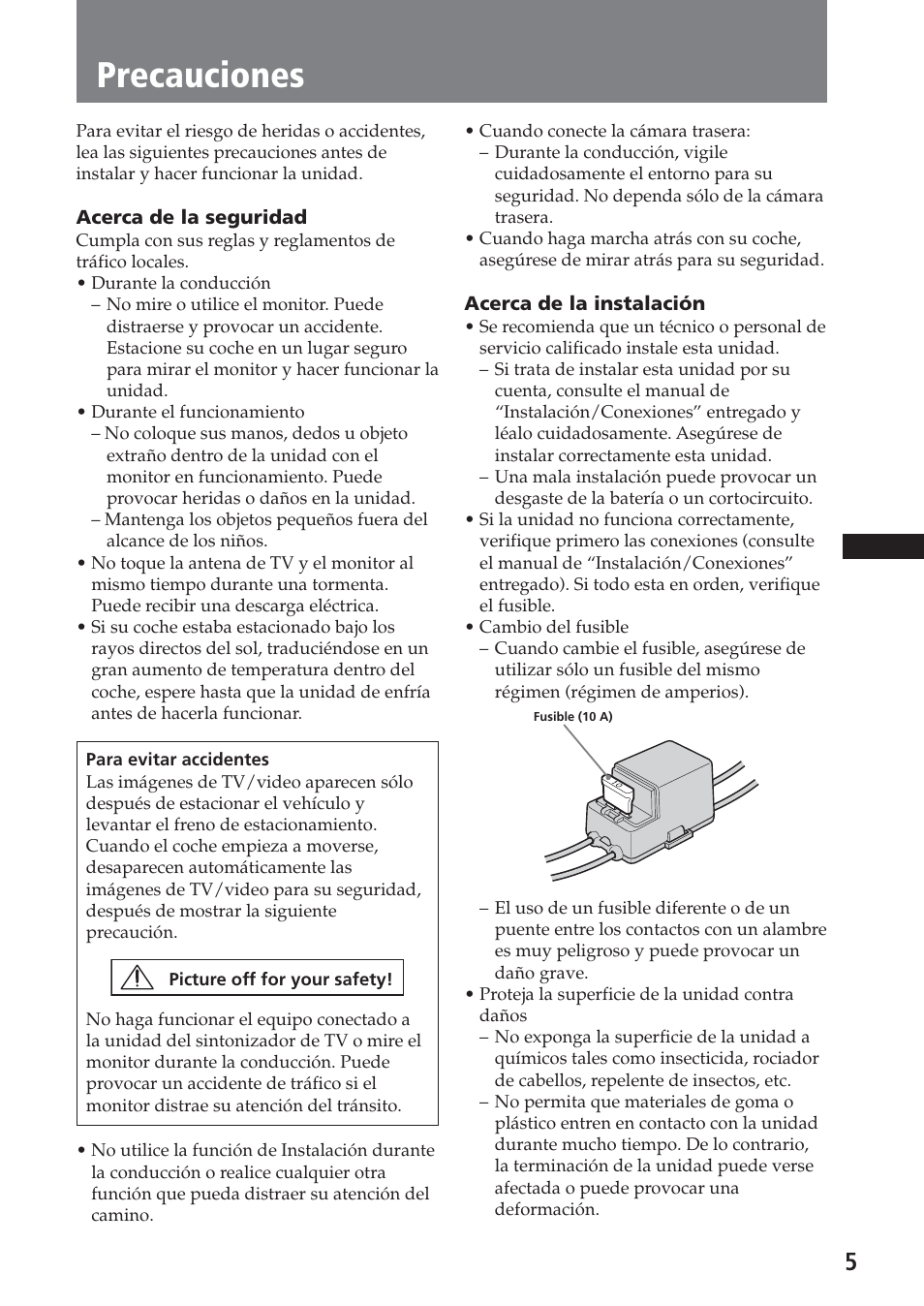 Precauciones | Sony XAV-C1 User Manual | Page 125 / 183