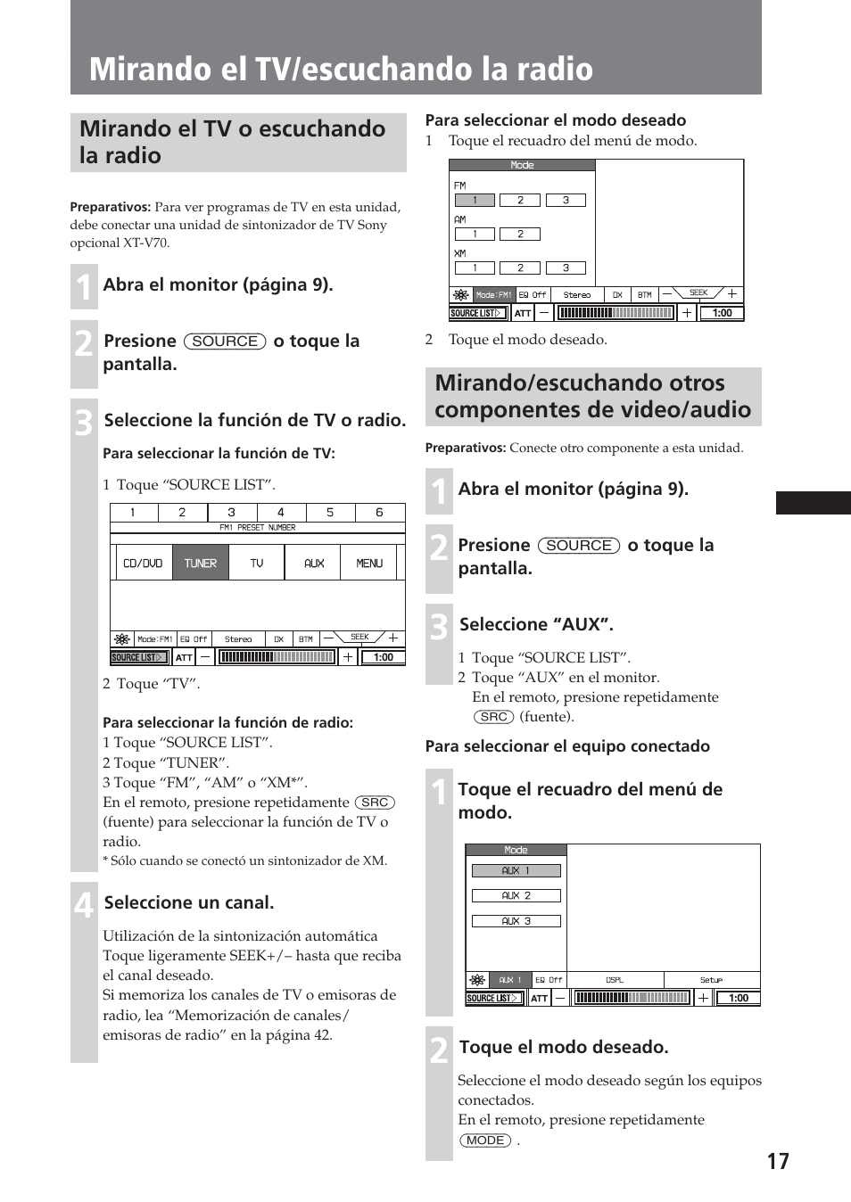 Mirando el tv/escuchando la radio, Mirando el tv o escuchando la radio | Sony XAV-C1 User Manual | Page 137 / 183