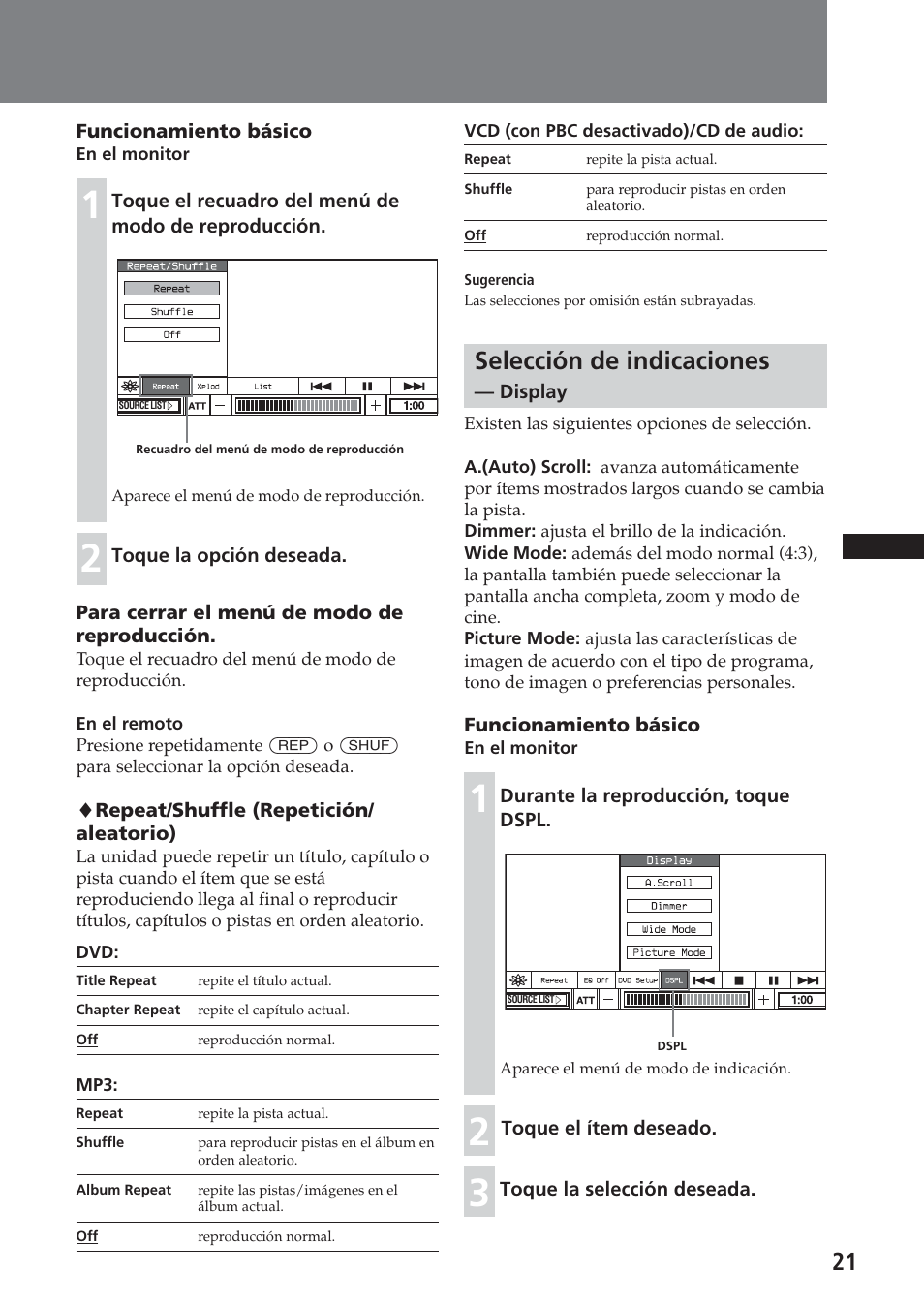 Selección de indicaciones — display, Selección de indicaciones | Sony XAV-C1 User Manual | Page 141 / 183