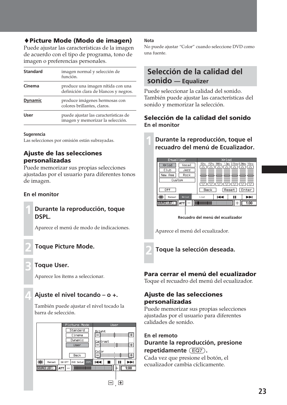 Selección de la calidad del sonido — equalizer, Selección de la calidad del sonido | Sony XAV-C1 User Manual | Page 143 / 183