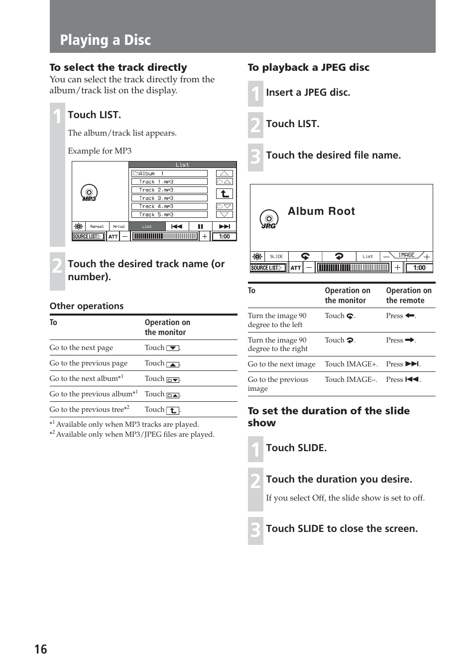 Playing a disc, Album root | Sony XAV-C1 User Manual | Page 16 / 183