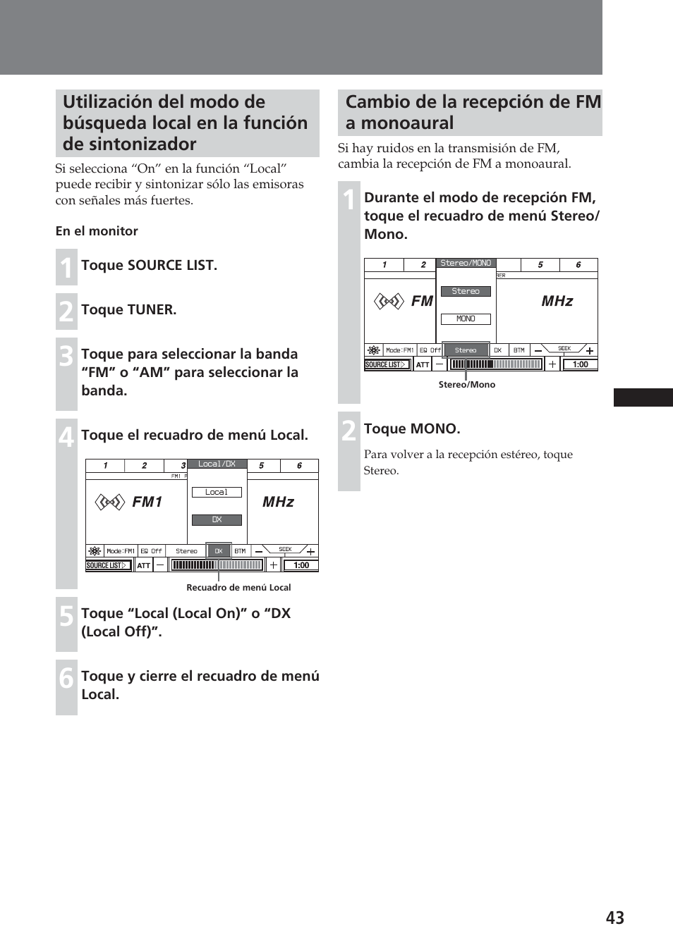 Cambio de la recepción de fm a monoaural | Sony XAV-C1 User Manual | Page 163 / 183