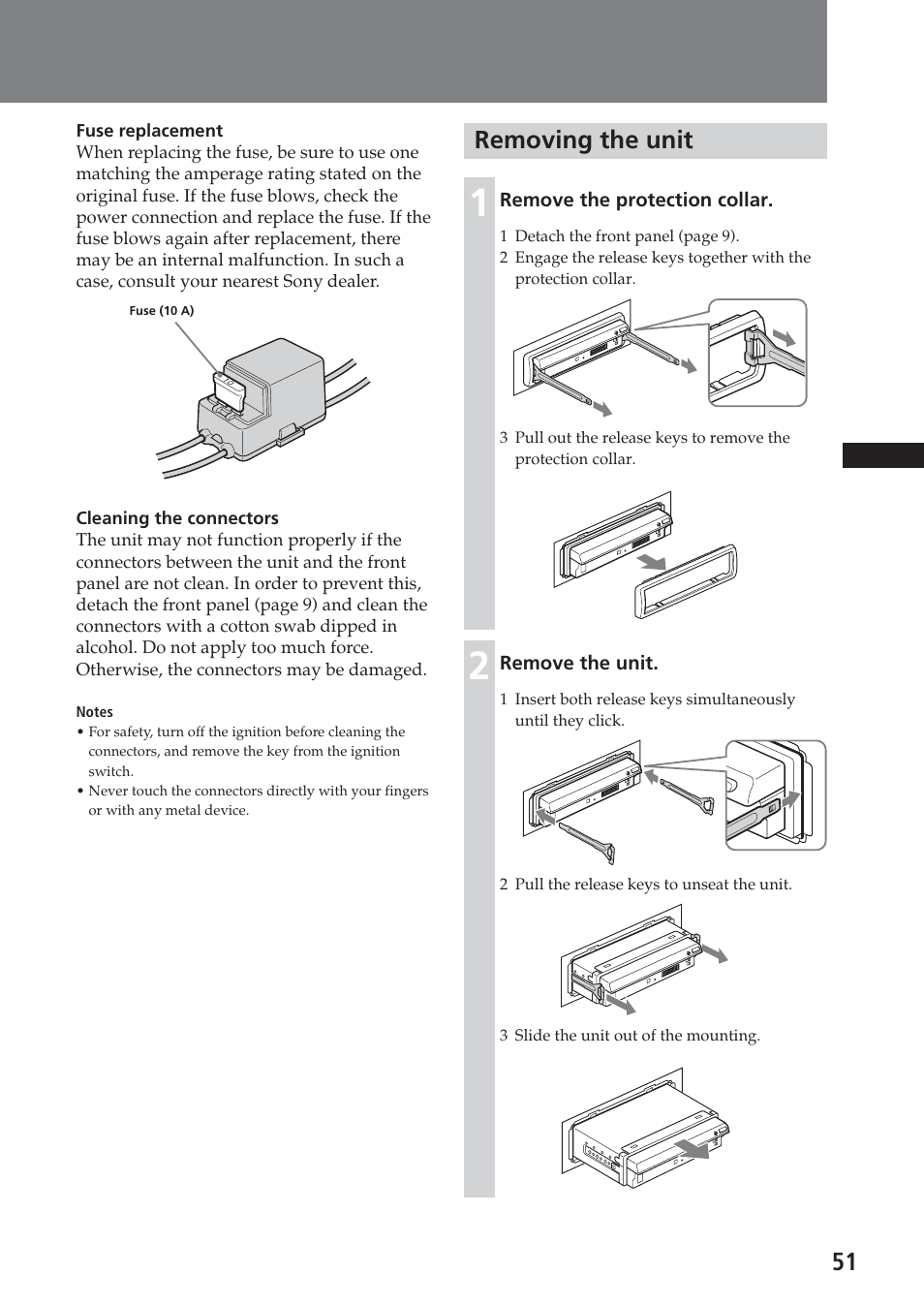 Removing the unit | Sony XAV-C1 User Manual | Page 51 / 183