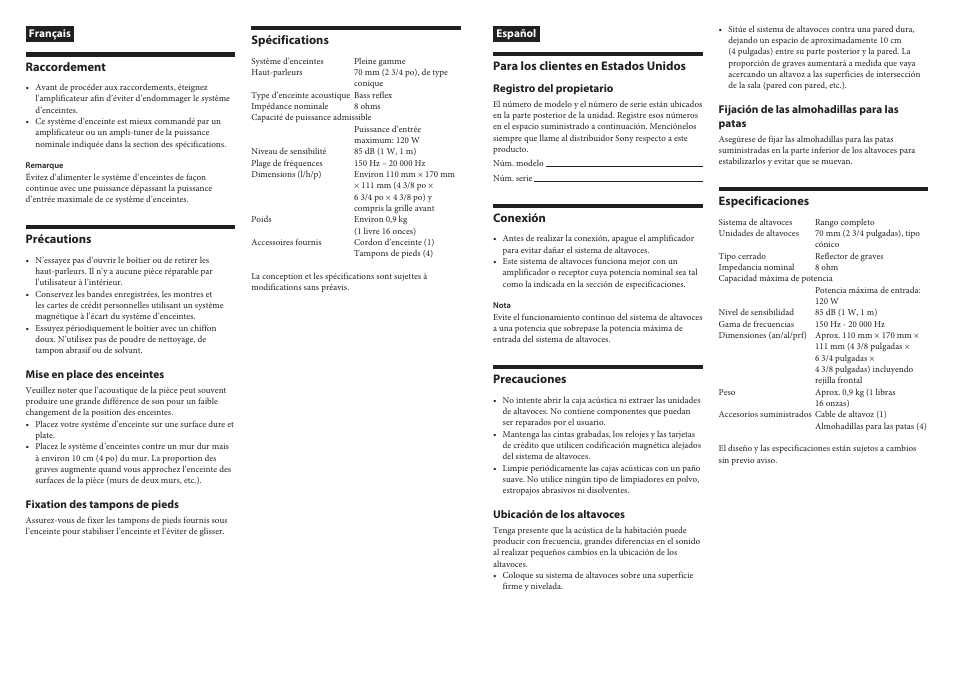 Sony SS-SR3000P User Manual | Page 2 / 2