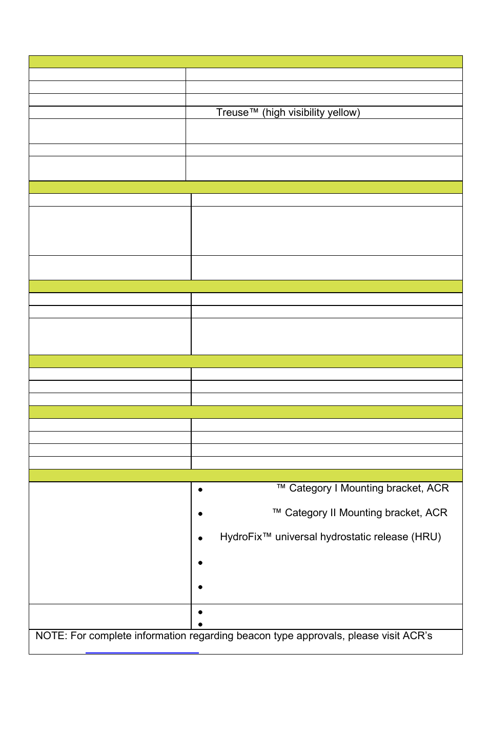 Appendix c - technical specifications | ACR Electronics Satellite3 406 RLB-38 User Manual | Page 29 / 31