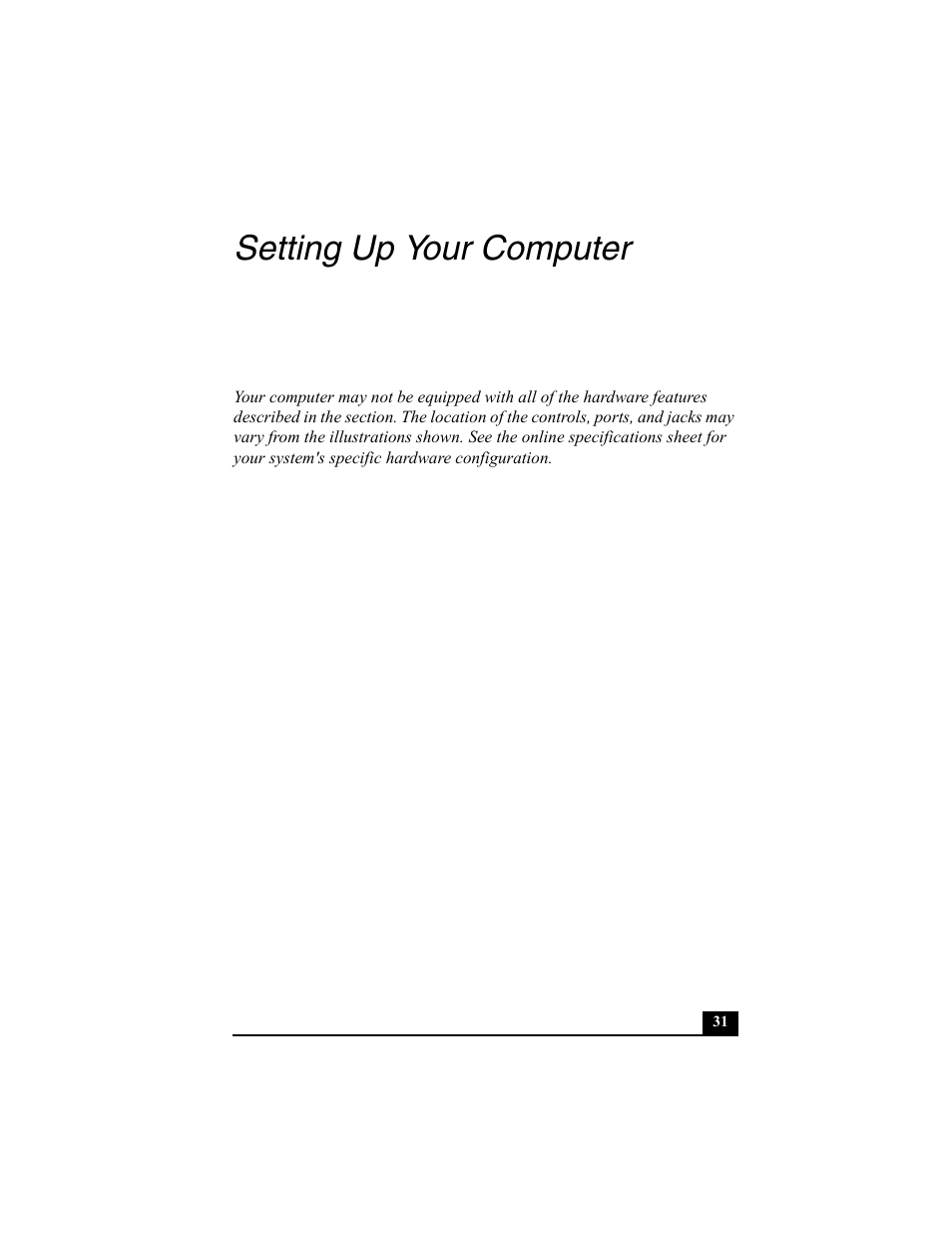 Setting up your computer | Sony PCV-RZ30GN4 User Manual | Page 31 / 60