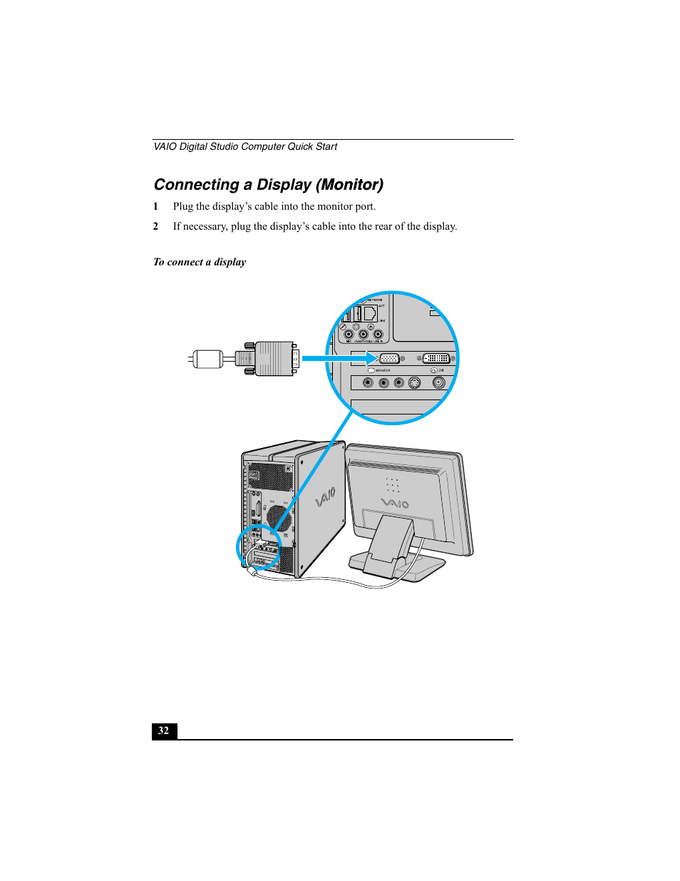 Connecting a display (monitor) monitor) | Sony PCV-RZ30GN4 User Manual | Page 32 / 60