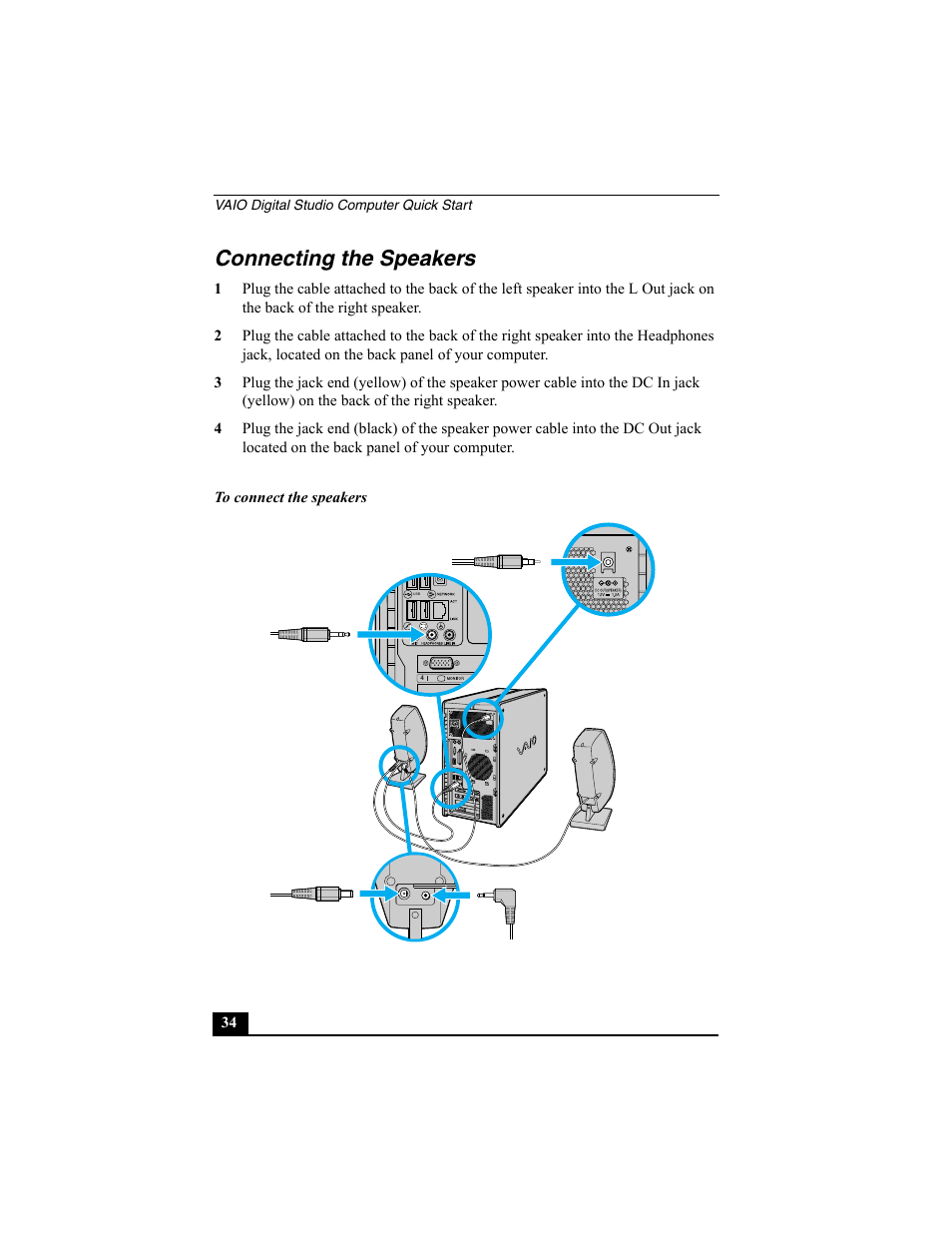 Connecting the speakers | Sony PCV-RZ30GN4 User Manual | Page 34 / 60