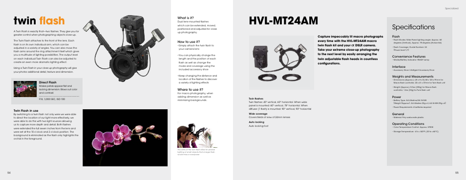 Twin flash - hvl-mt24am, 54 twin flash - hvl-mt24am, Twin flash | Hvl-mt24am, Specifications | Sony HVL-LE1 User Manual | Page 28 / 30