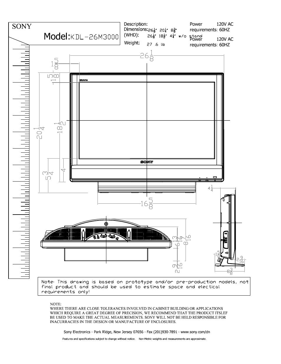 Sony KDL-26M3000 User Manual | 2 pages