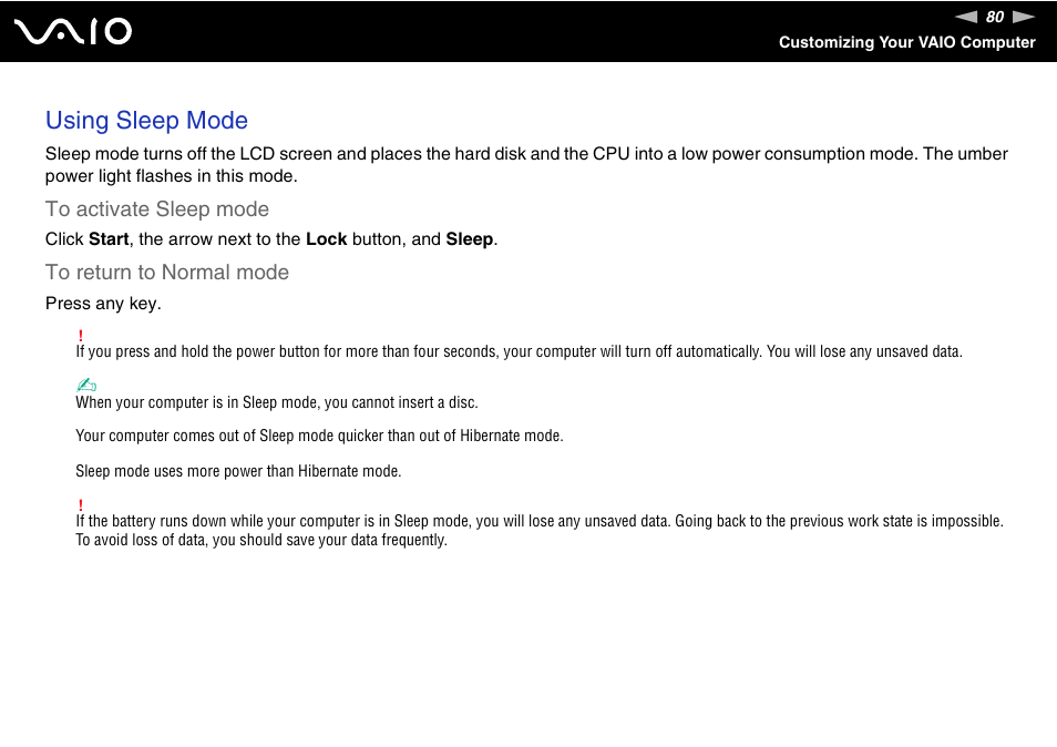 Using sleep mode | Sony VGN-N220E User Manual | Page 80 / 153