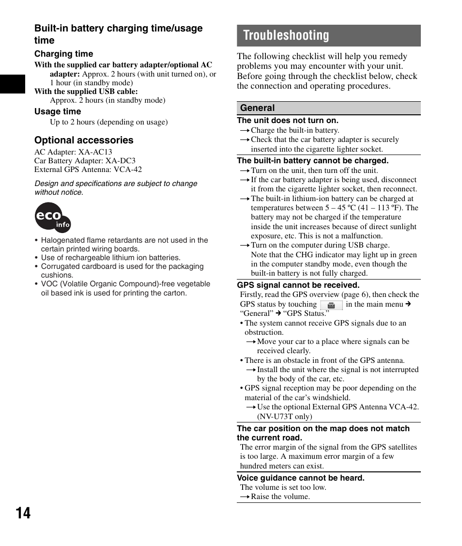 Troubleshooting | Sony NV-U83T User Manual | Page 14 / 48