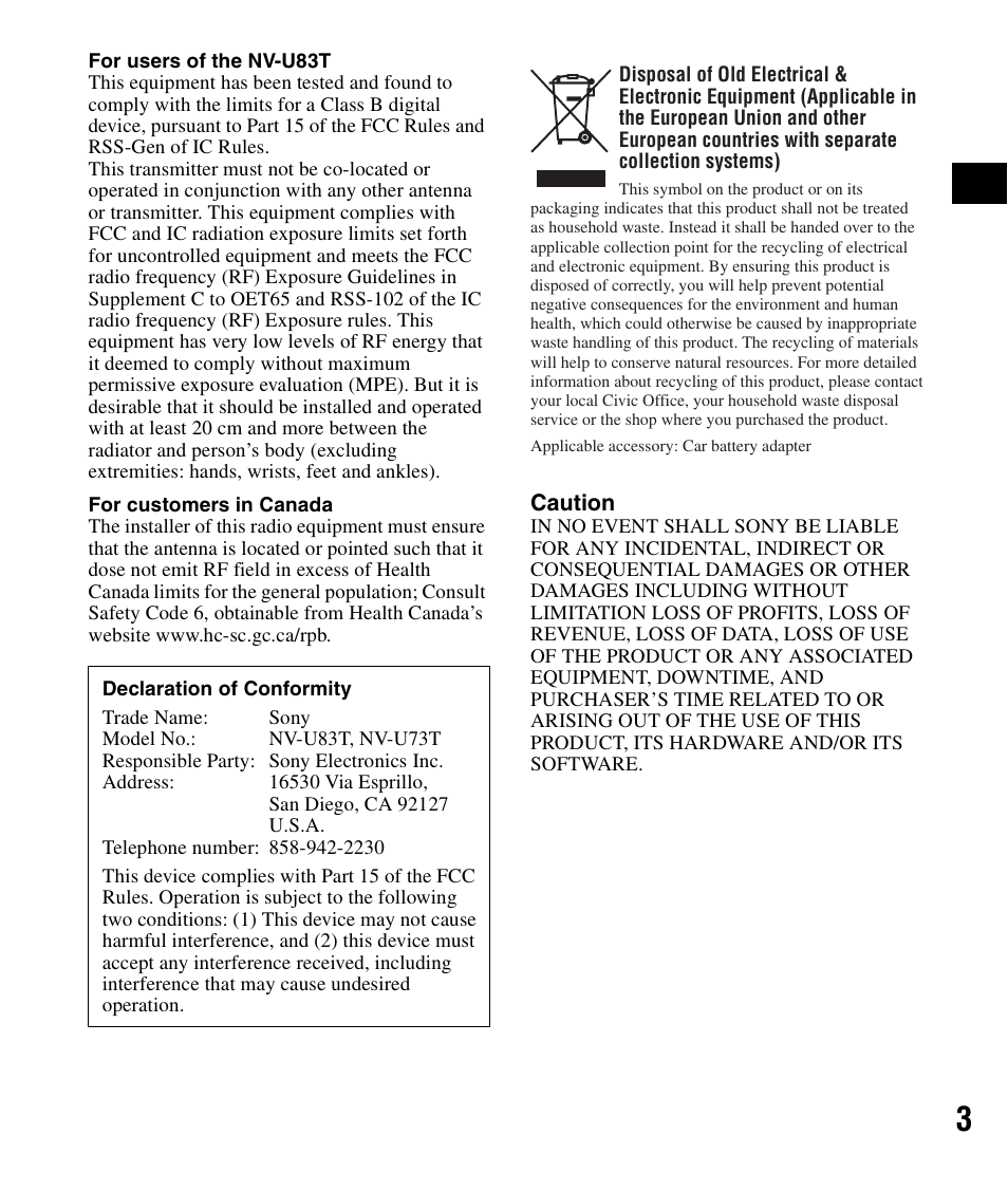 Sony NV-U83T User Manual | Page 3 / 48