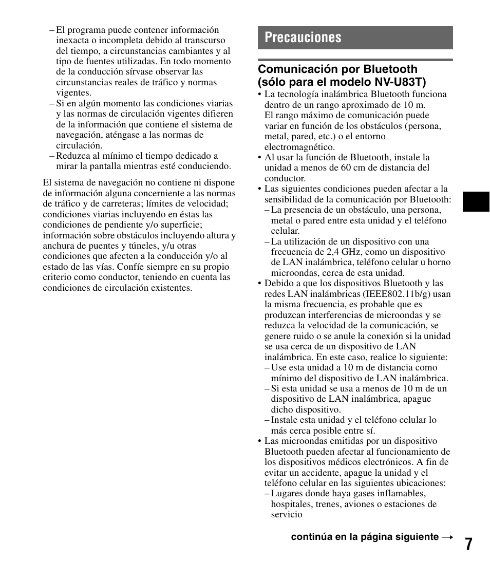 Precauciones | Sony NV-U83T User Manual | Page 37 / 48