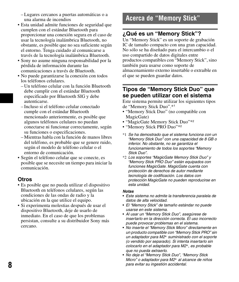 Acerca de “memory stick, Qué es un “memory stick | Sony NV-U83T User Manual | Page 38 / 48