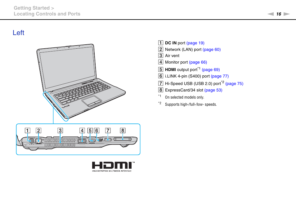 Left | Sony VGN-NW320F User Manual | Page 16 / 151