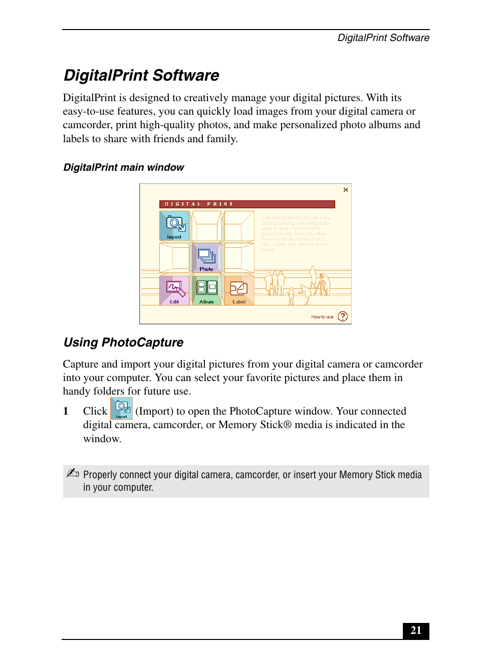 Digitalprint software | Sony PCV-RX690G User Manual | Page 21 / 100