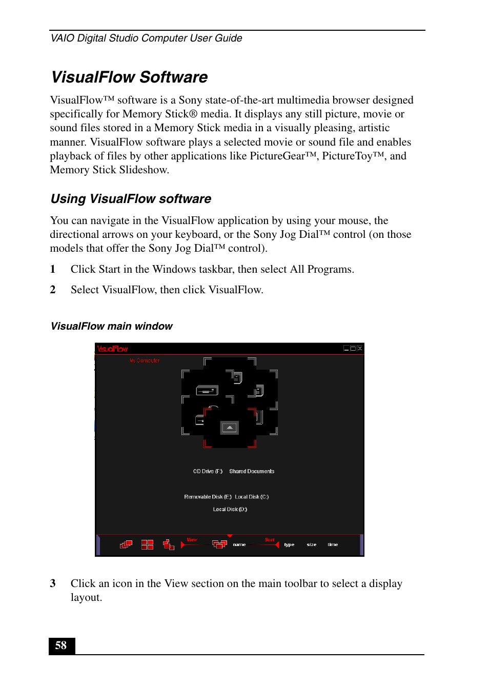 Visualflow software | Sony PCV-RX690G User Manual | Page 58 / 100