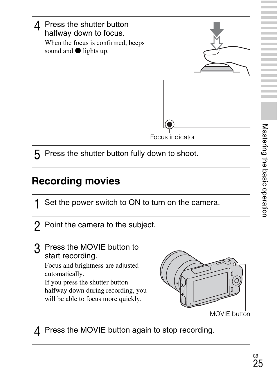 Recording movies | Sony NEX-C3A User Manual | Page 25 / 85