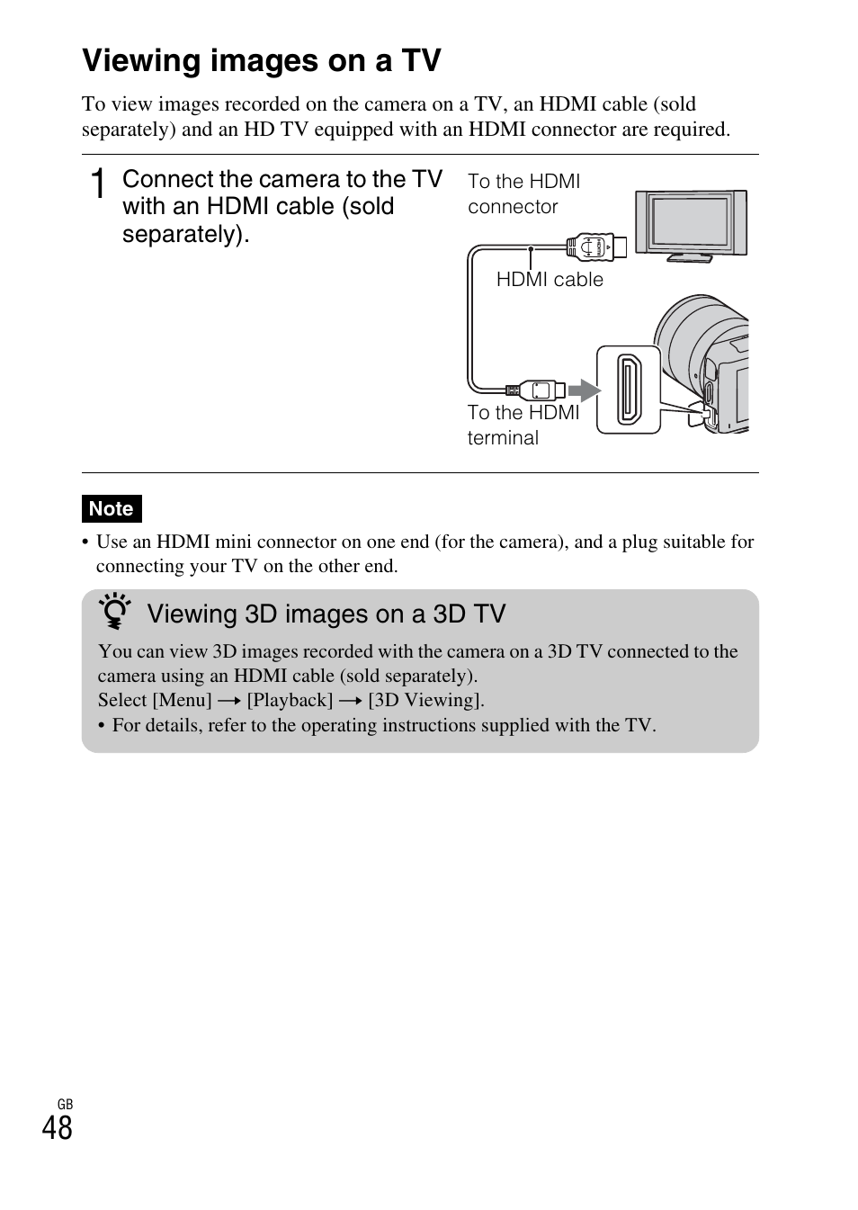 Viewing images on a tv, 48 viewing images on a tv | Sony NEX-C3A User Manual | Page 48 / 85