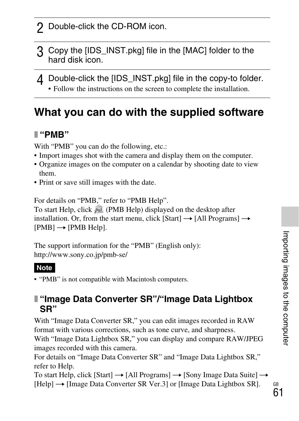 What you can do with the supplied software | Sony NEX-C3A User Manual | Page 61 / 85