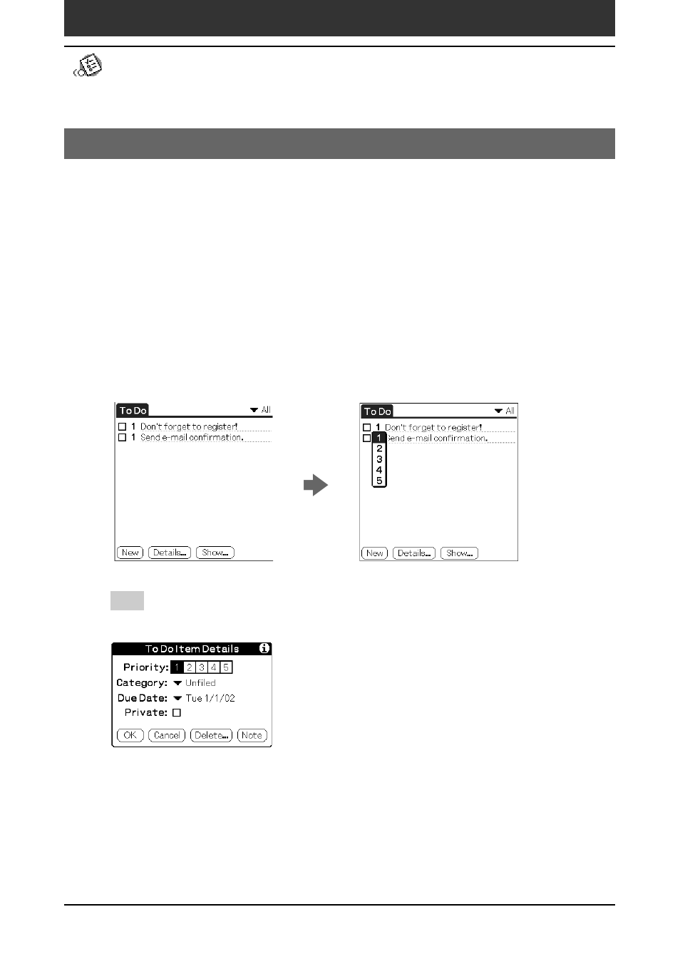 Working with to do list | Sony PEG-SJ30 User Manual | Page 65 / 222