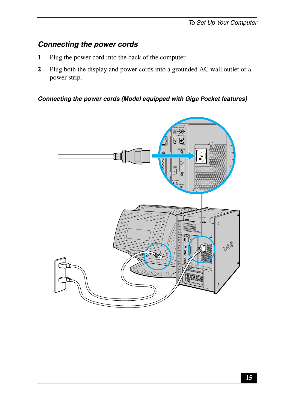 Connecting the power cords | Sony PCV-RX690G User Manual | Page 15 / 36