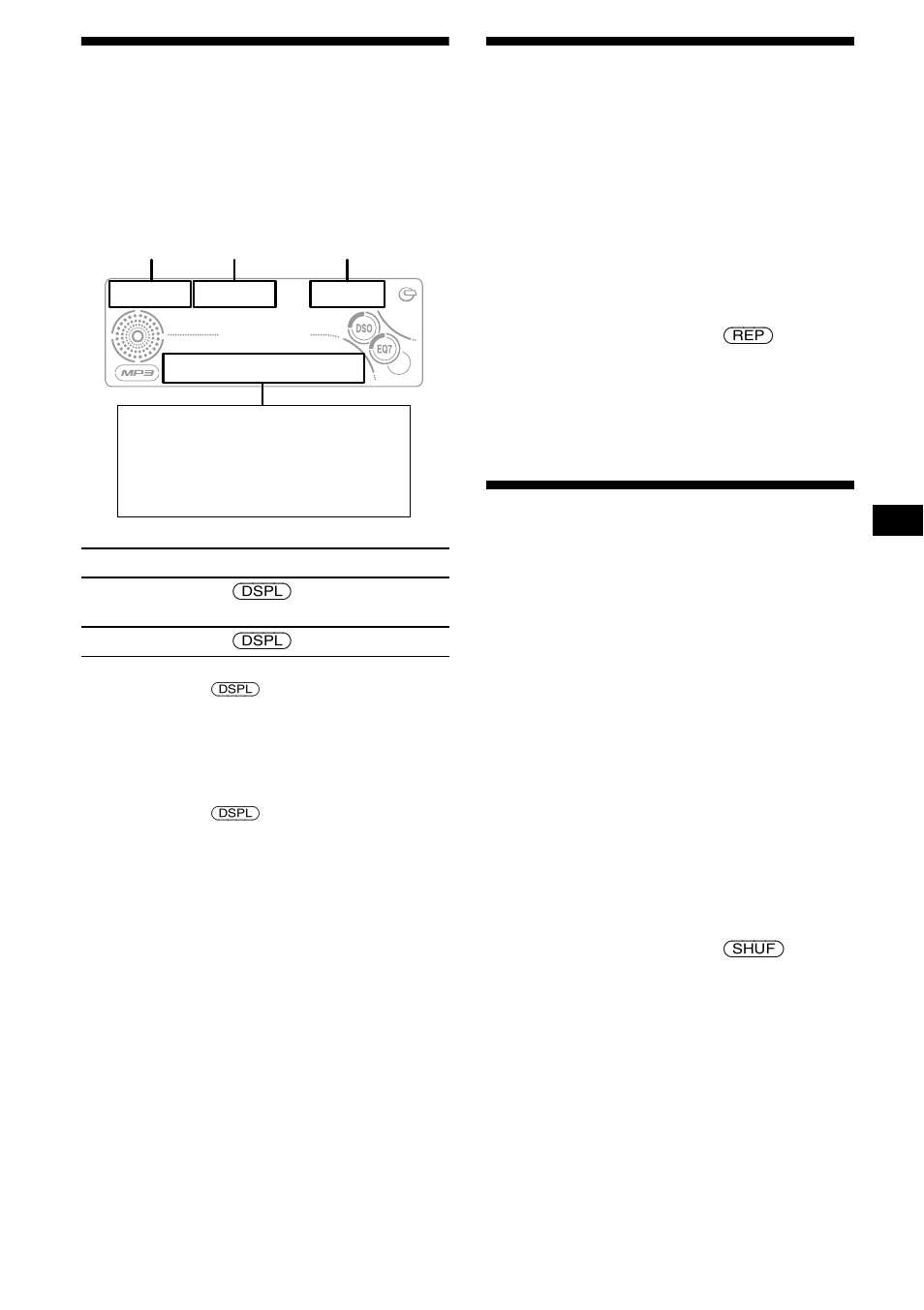 Display items, Playing tracks repeatedly - repeat play, Playing tracks in random order - shuffle play | Display items playing tracks repeatedly, Repeat play, Playing tracks in random order, Shuffle play, 13 display items, Playing tracks repeatedly | Sony CDX-MP70 User Manual | Page 13 / 96