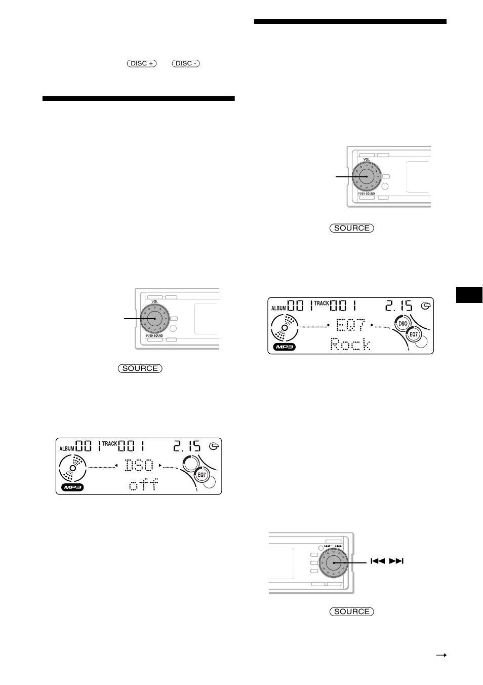 Réglage du répartiteur dynamique du son émis (dso), Réglage de l’égaliseur, Réglage du répartiteur dynamique du son | Émis (dso) | Sony CDX-MP70 User Manual | Page 55 / 96