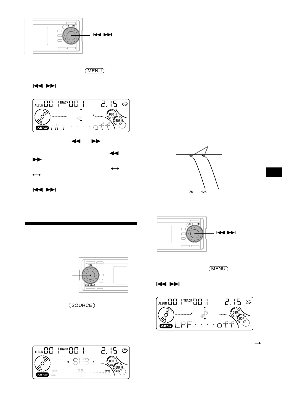 Réglage du volume du ou des caissons de graves, Réglage du volume du ou des caissons de, Graves | Sony CDX-MP70 User Manual | Page 57 / 96