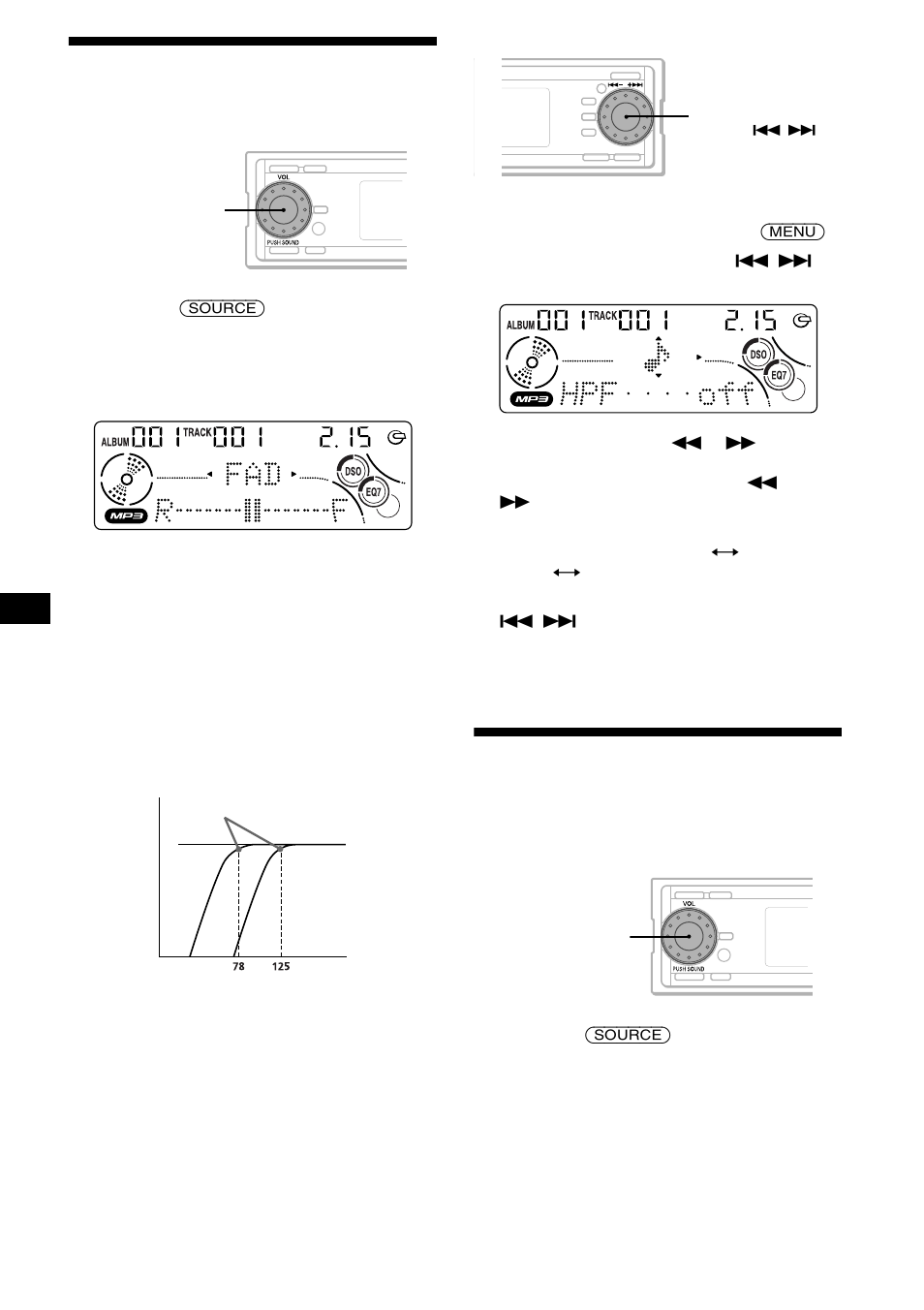 Ajuste del volumen frontal y posterior, Potenciadores de graves, 24 ajuste del volumen frontal y posterior | Sony CDX-MP70 User Manual | Page 88 / 96