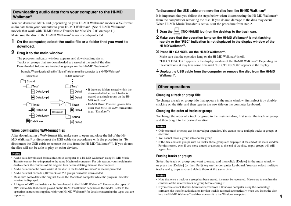 Other operations | Sony MZ-M100 User Manual | Page 4 / 6