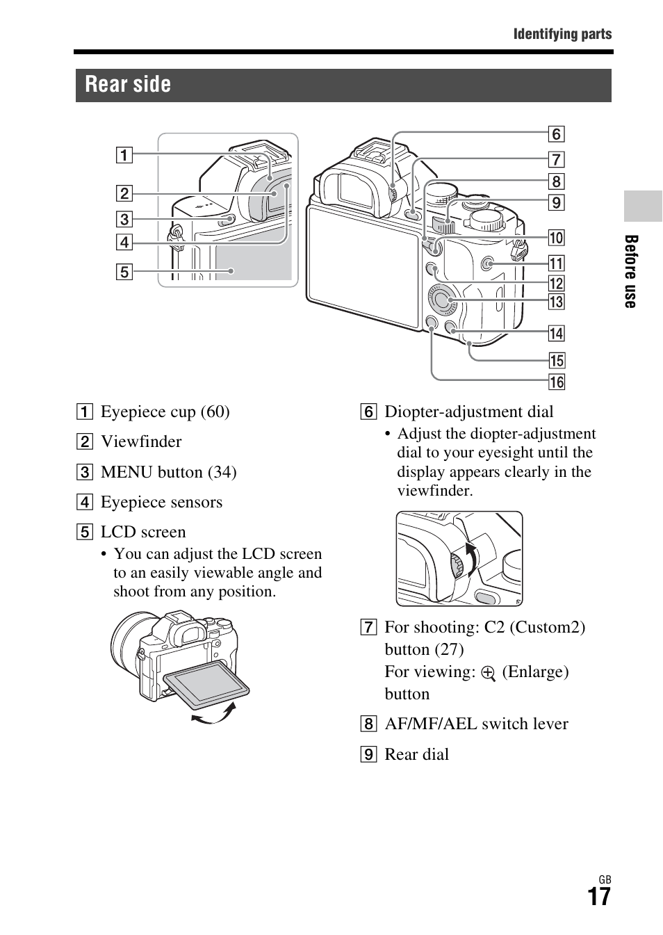 Rear side | Sony ILCE-7R User Manual | Page 17 / 96