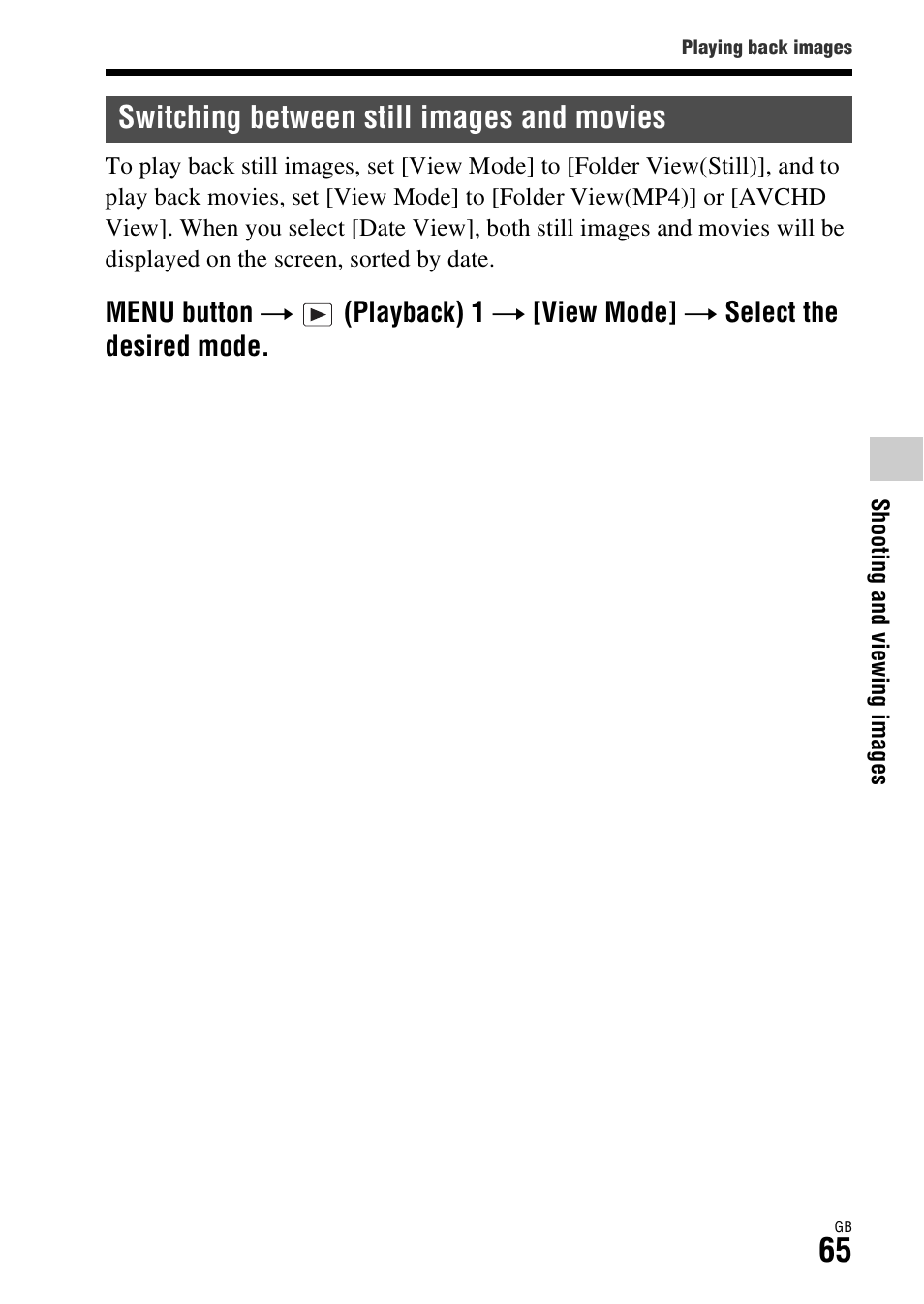 Switching between still images and movies | Sony ILCE-7R User Manual | Page 65 / 96