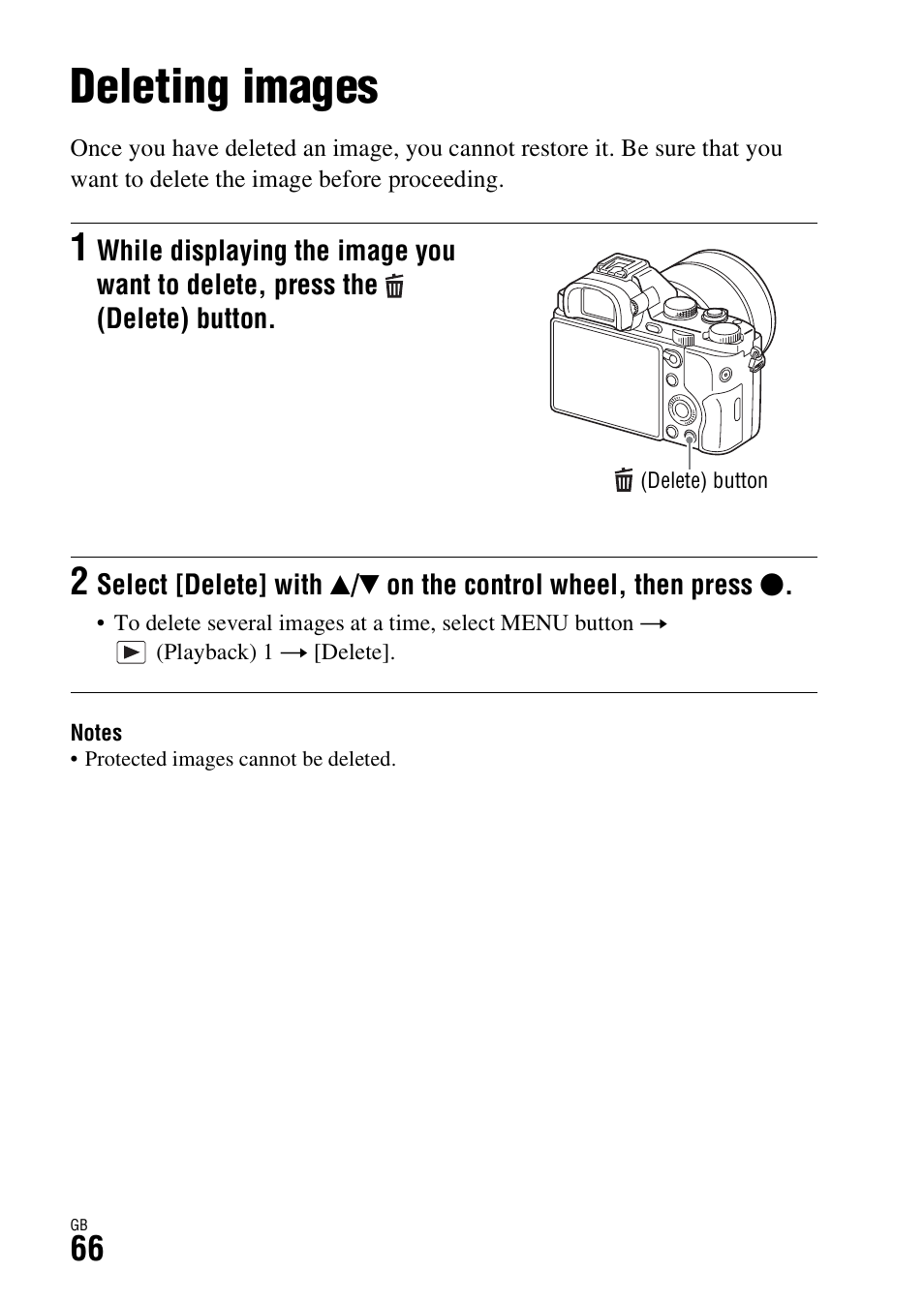 Deleting images | Sony ILCE-7R User Manual | Page 66 / 96