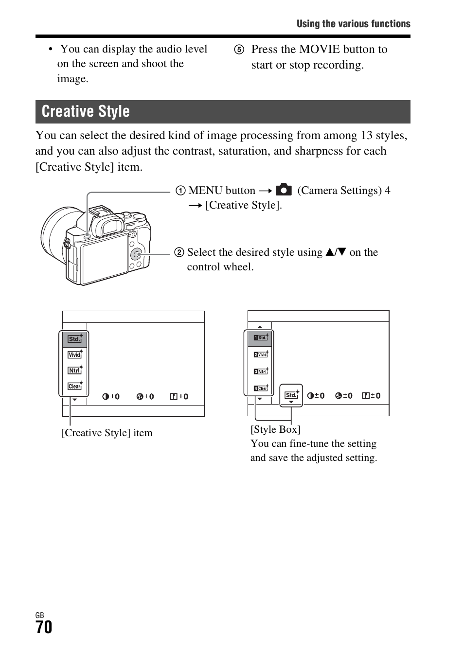 Creative style, E (70) | Sony ILCE-7R User Manual | Page 70 / 96