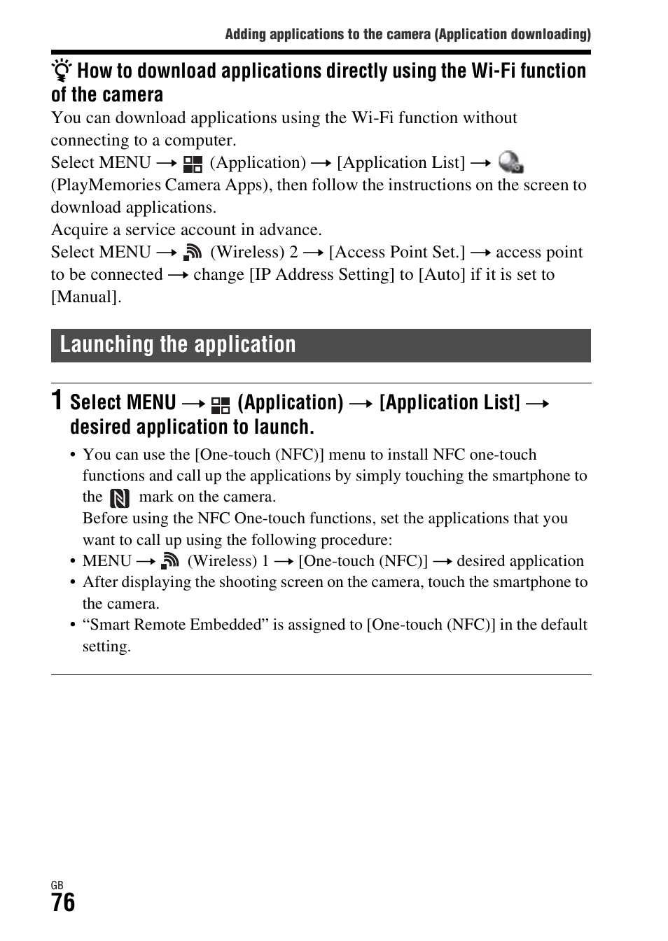 Launching the application | Sony ILCE-7R User Manual | Page 76 / 96