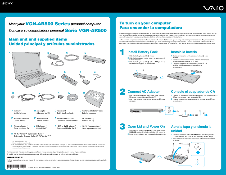 Sony VGN-AR550E User Manual | 2 pages