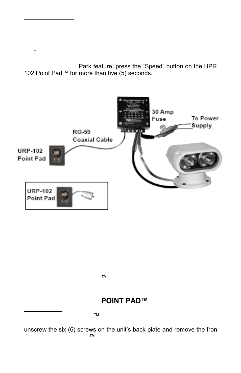 Section 3 - remote control system, Section 4 - urp-102 point pad | ACR Electronics 1933 User Manual | Page 6 / 16