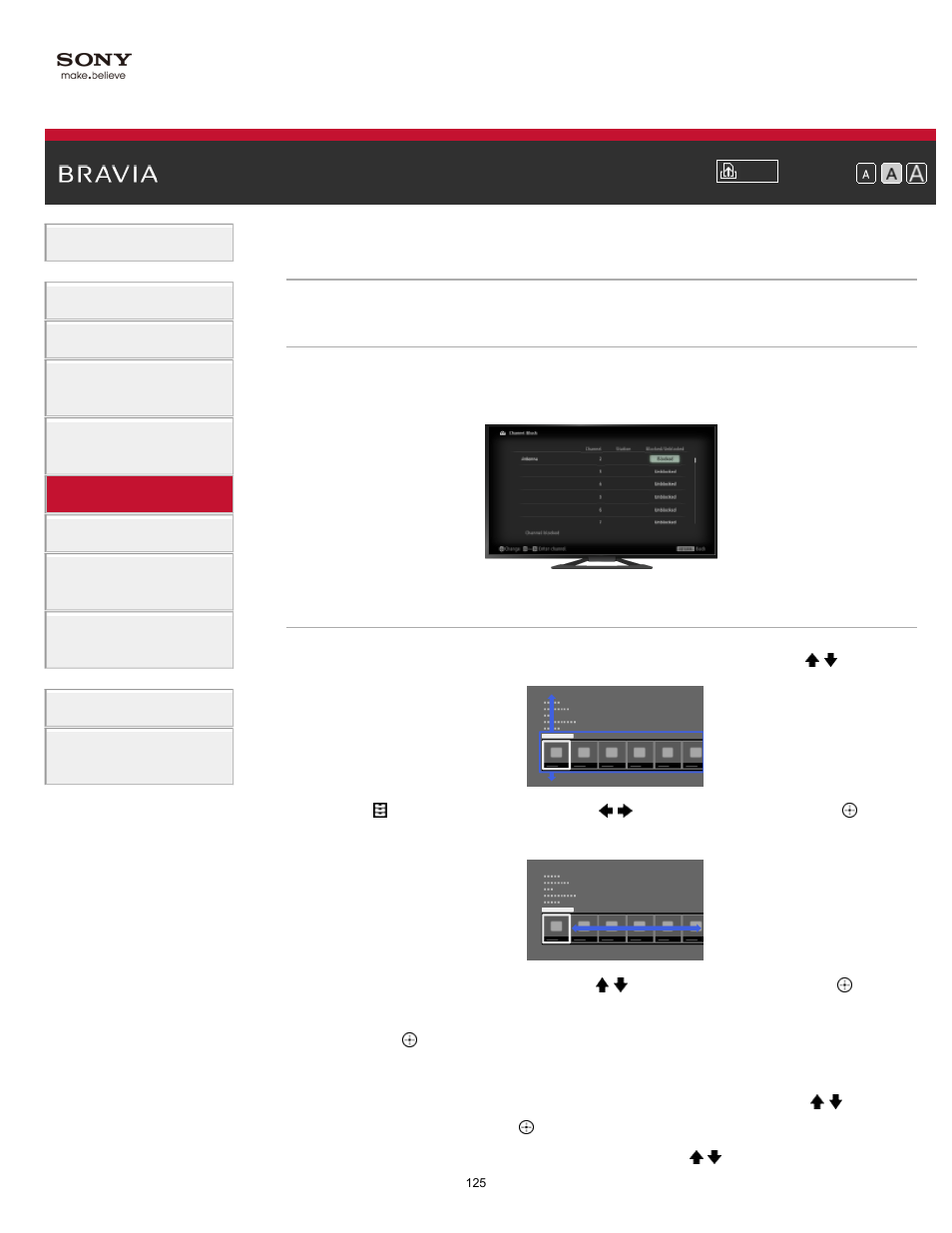 Blocking specific channels | Sony KDL-65S990A User Manual | Page 125 / 247