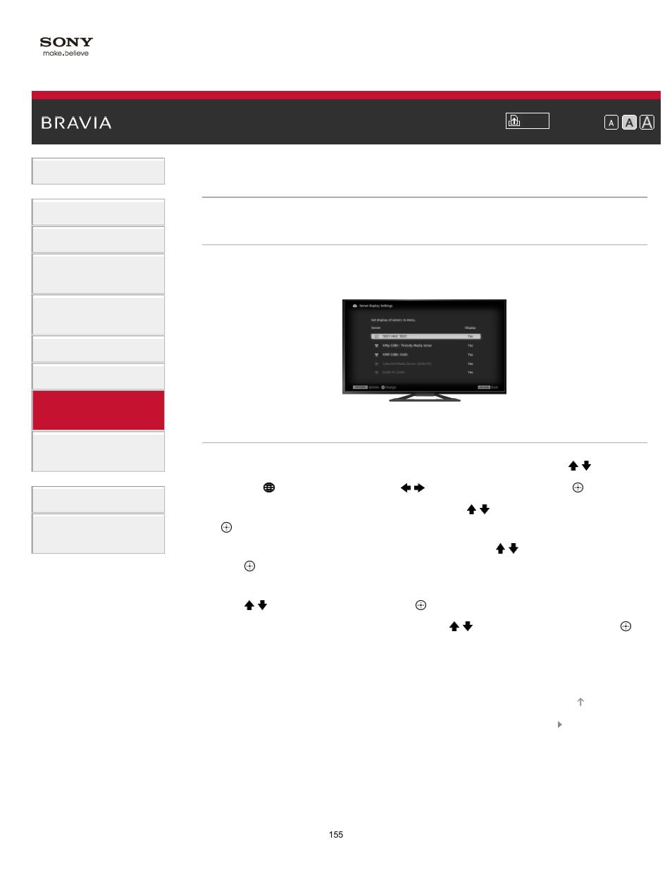 Selecting servers to display | Sony KDL-65S990A User Manual | Page 155 / 247