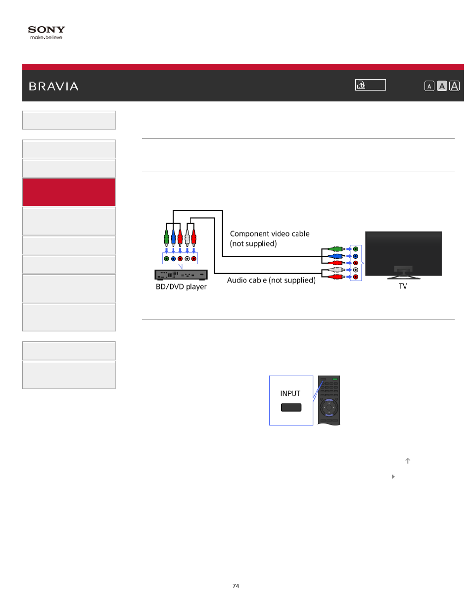 Component video connection | Sony KDL-65S990A User Manual | Page 74 / 247