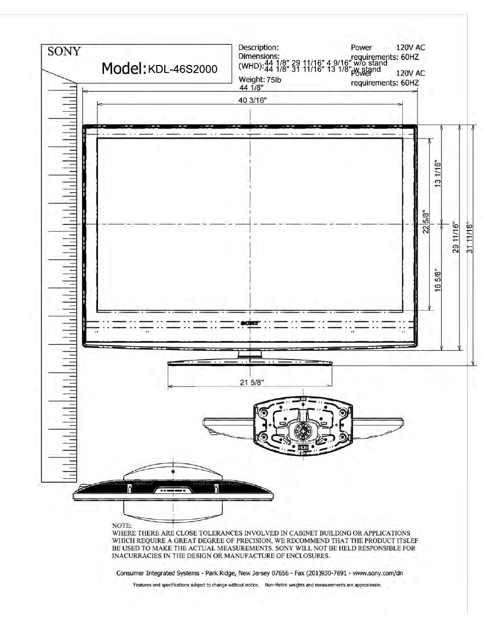 Sony KDL-46S2000 User Manual | 2 pages