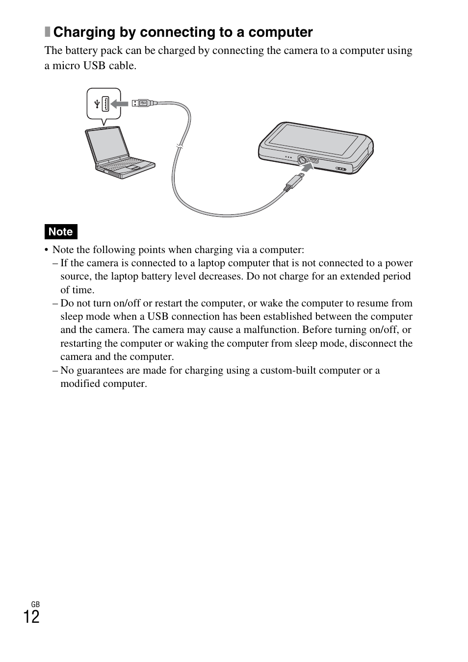 Xcharging by connecting to a computer | Sony DSC-WX70 User Manual | Page 12 / 64