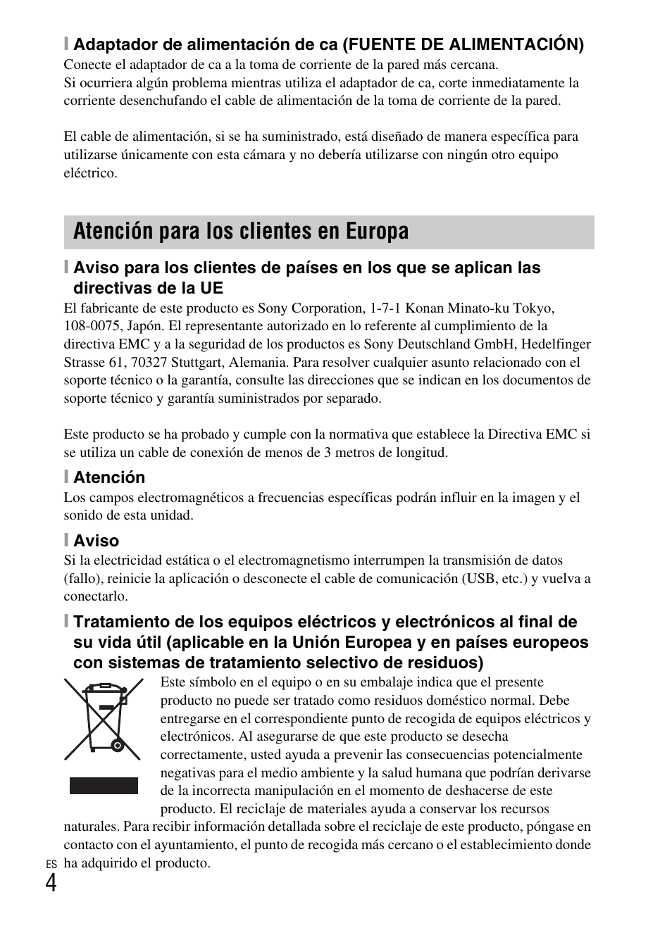 Atención para los clientes en europa | Sony DSC-WX70 User Manual | Page 34 / 64