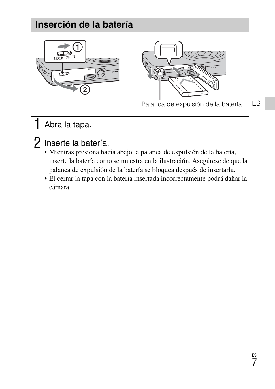 Inserción de la batería | Sony DSC-WX70 User Manual | Page 37 / 64
