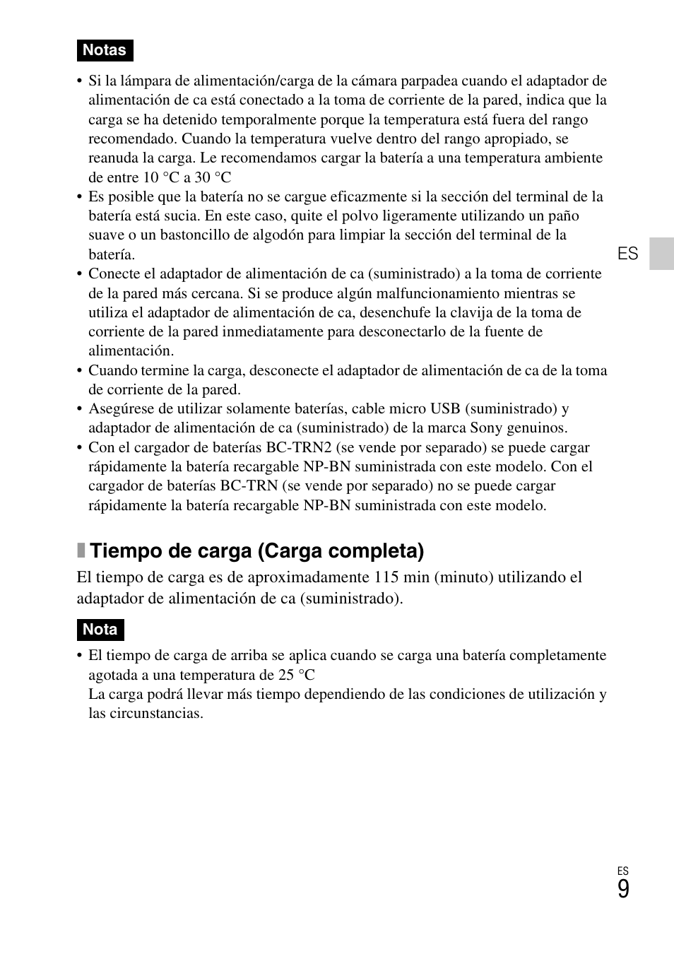 Xtiempo de carga (carga completa) | Sony DSC-WX70 User Manual | Page 39 / 64