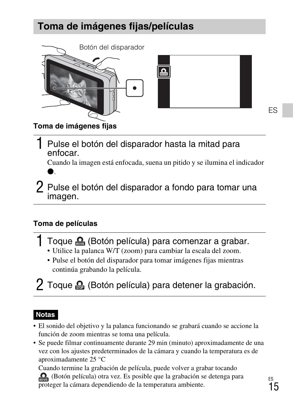 Toma de imágenes fijas/películas | Sony DSC-WX70 User Manual | Page 45 / 64
